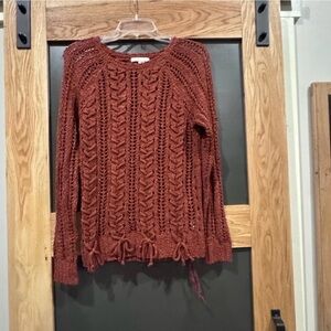Rust Lace Up Knit Sweater S/M Boho